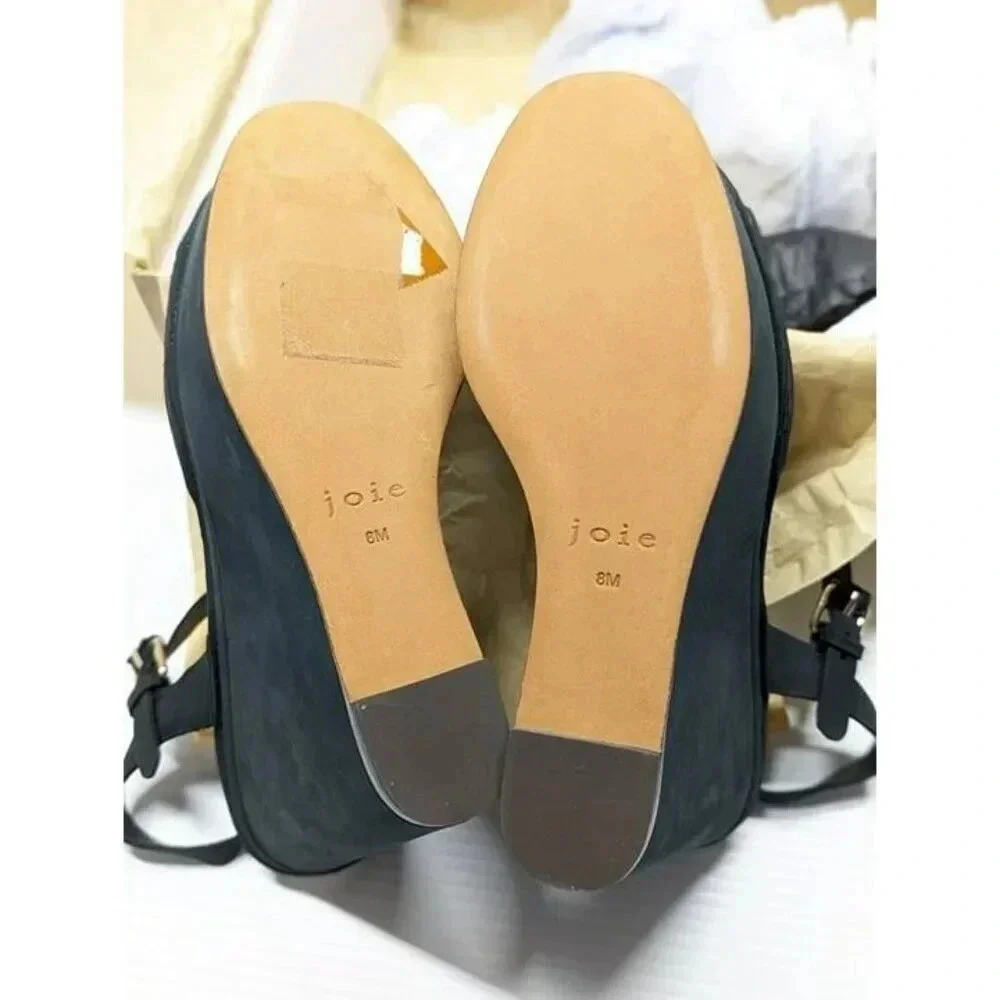 Joie Hindy Women's Platform Wedge Sandal Black Leather Size 8 M (MSRP $298)